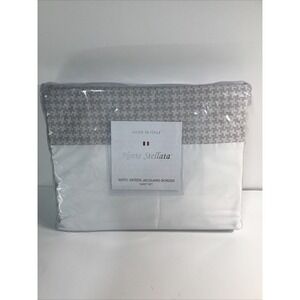 Notte‎ Stellata 300TC SATEEN Queen Sheet White W/ Jacquard Made in ITALY